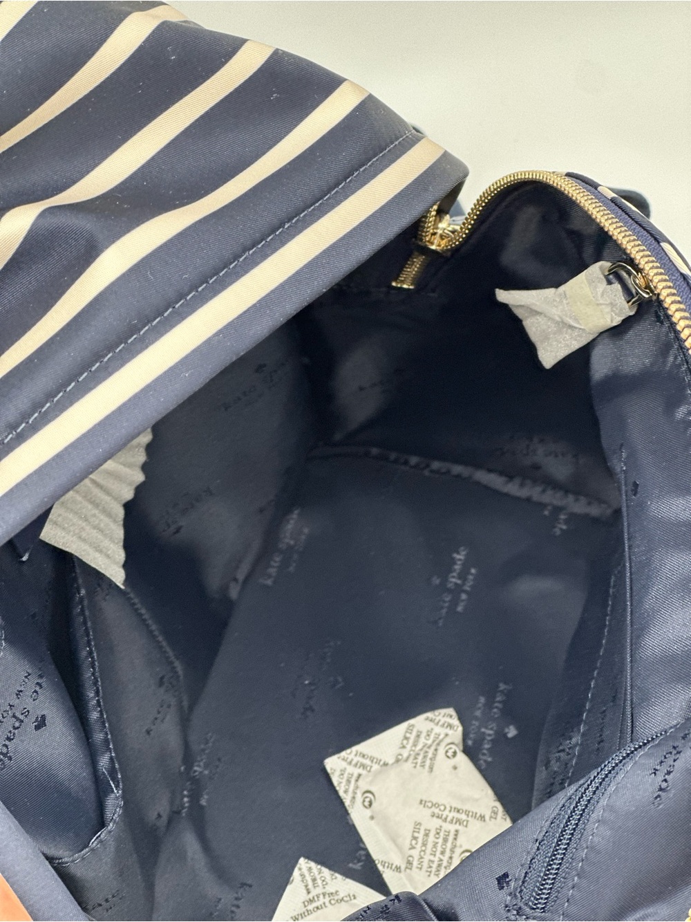 kate spade navy and white striped mini backpack with gold logo - Picture 6 of 11
